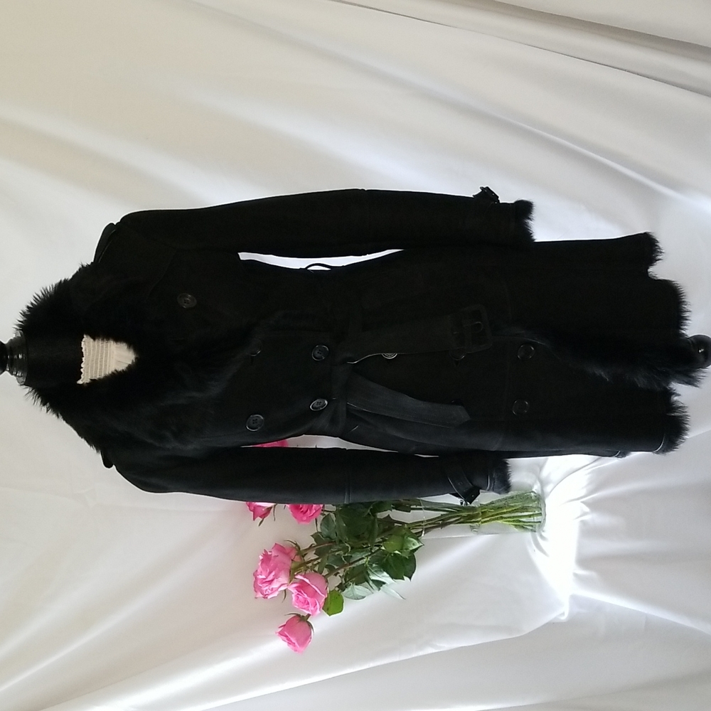 BURBERRY DOUBLE BREASTED SHEARLING TRENCHCOAT - Picture 2 of 12